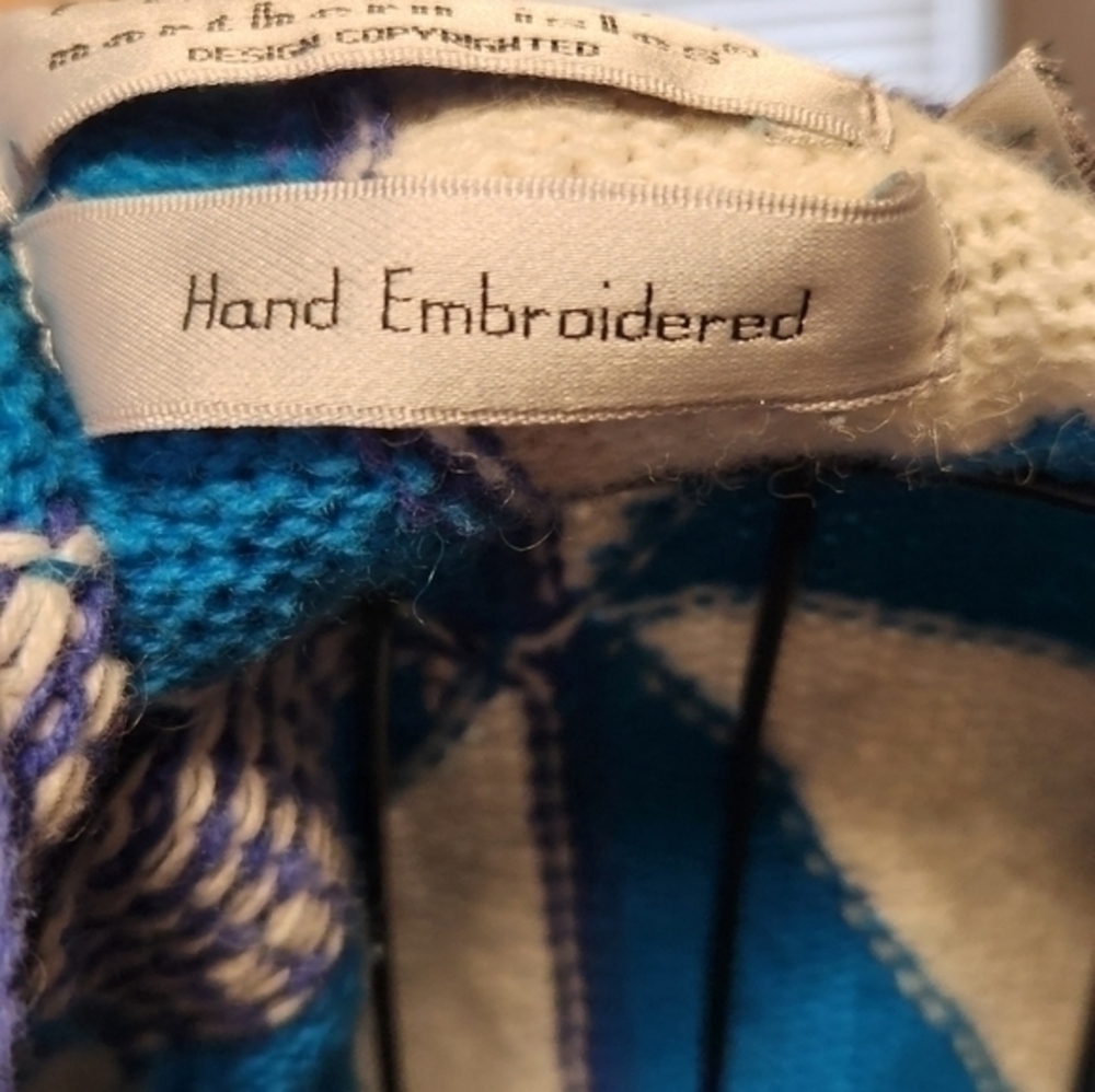 Portraits XL Hand Embroidered VTG Sweater SS Coastal Grandma Beach - Picture 6 of 8